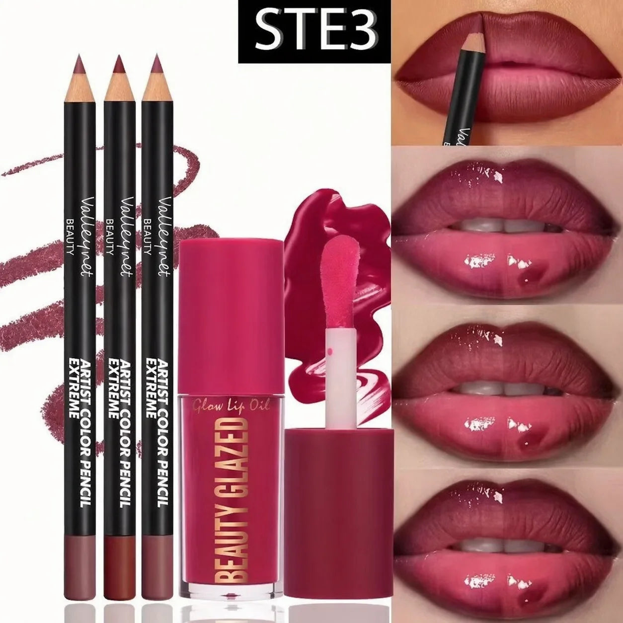Nerovella Velvet Lip Trio – 4 Piece Lip Liner & Gloss Set