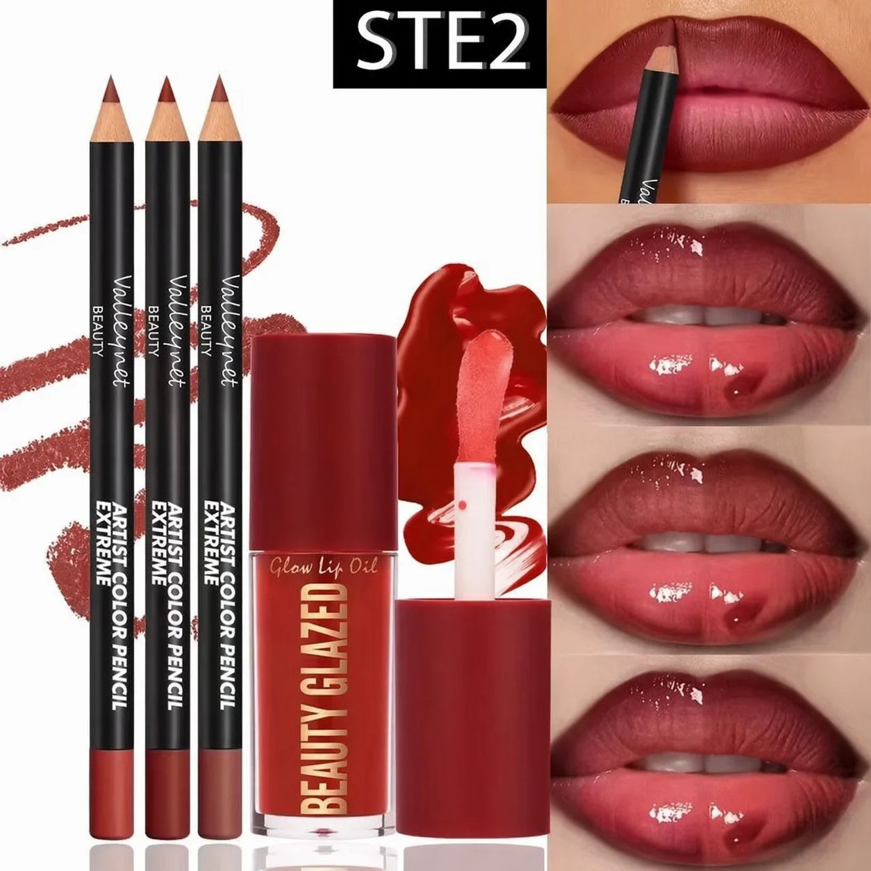 Nerovella Velvet Lip Trio – 4 Piece Lip Liner & Gloss Set